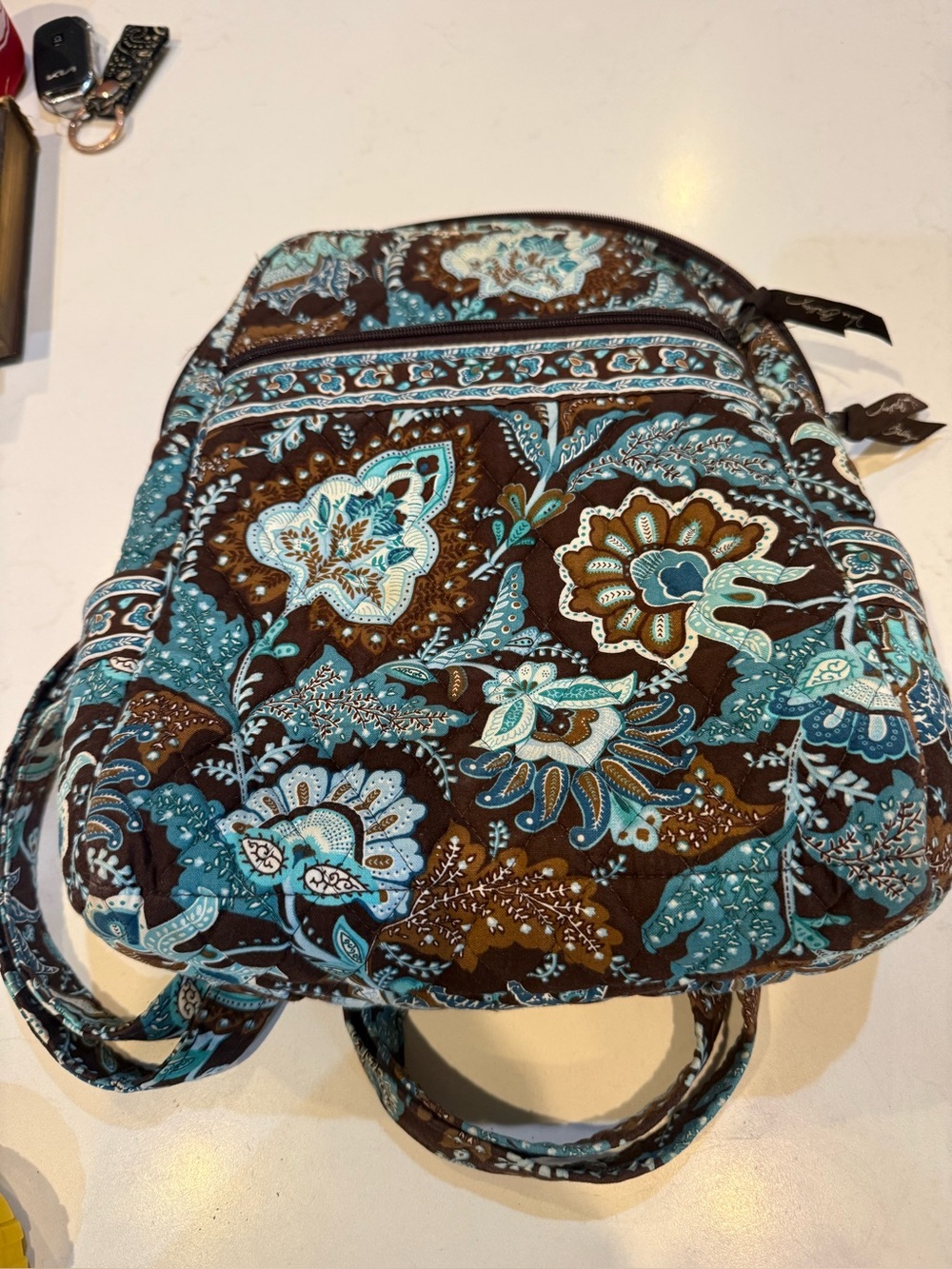 Vera Bradley Teal & Brown Quilted Floral Backpack retired